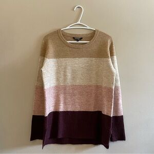 George Fuzzy Color Block Crewneck Sweater – Tan, Cream, Pink, Plum – Medium GUC